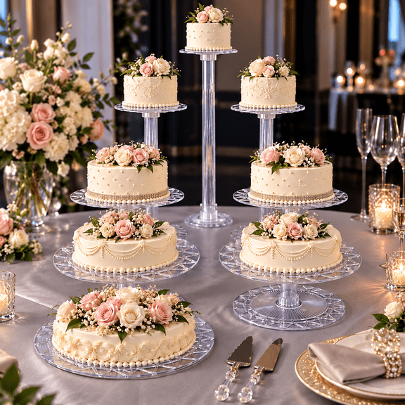 8 Pcs Cake Stand Set - 8 Tier Round Wedding Cake Cupcake Stand Combo for Valentine Table, Wedding, Party, Birthday - Clear Cake Stand, Dessert Display Stands Set