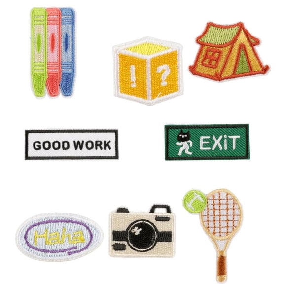 8 Pcs Camera Iron on Patches Tennis Racket Sewing Patches Embroidered Patches