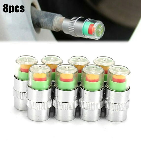 8 Pcs New Car Tire Pressure Monitor Valve Cap w/Sensor Indicator 3 Color Eye