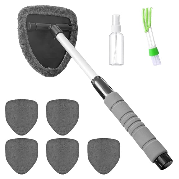 Windshield Cleaner Tool, Car Interior Window Cleaning Kit with Extendable Handle and 6 Microfiber Pads, Auto Glass Wiper Brush Kit for Car&Home
