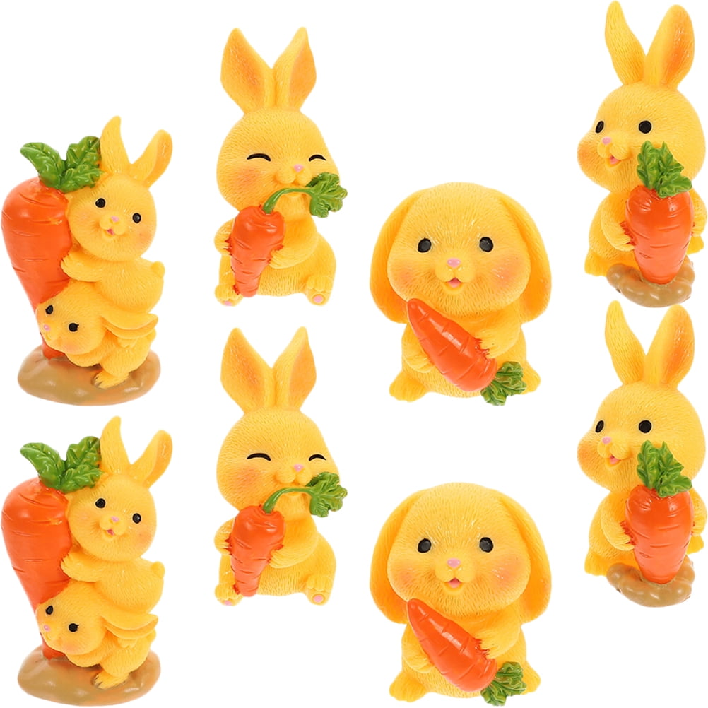 8 Pcs Carrot Rabbit Ornament Bonsai Toy Cupcake Toppers Baby Child Easter Miniature Figurines Resin