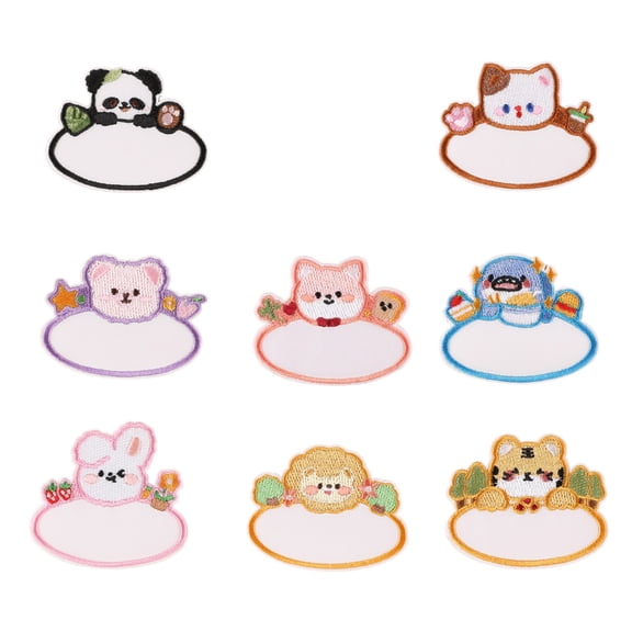 8 Pcs Cartoon Animal Blank Name Iron On Patches Applique Patches Panda Embroidery Patches for Jeans Bag Decoration