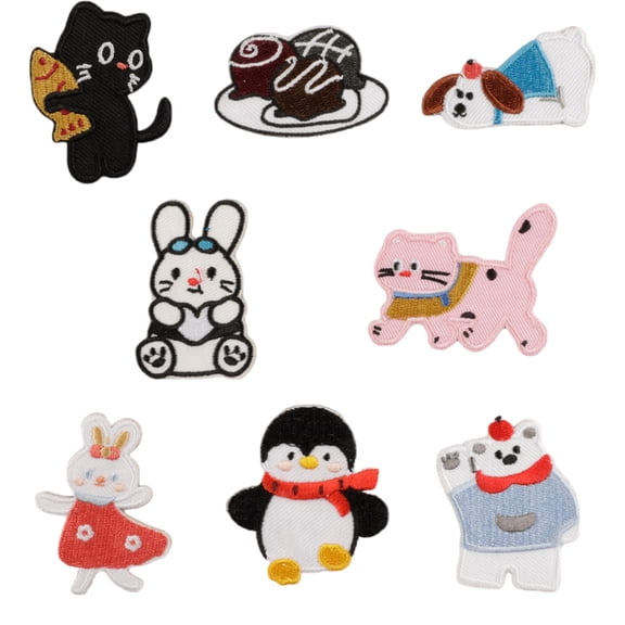 8 Pcs Cartoon Cats Embroidery Patches Iron On Patches Embroidered Patches Repair Patches Dog Sewing Patches