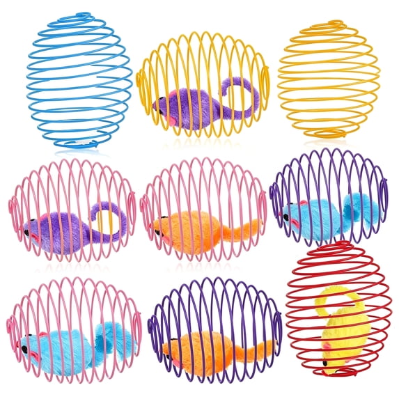 8 Pcs Cat Spring Balls Stretchable Cat Springs Toys Interactive Cat Toys Rolling Cat Balls Colorful Playful Coils Spring Action Toy Caged Rats for Kitten Cat Pet Supplies Indoor Play (Random Color)