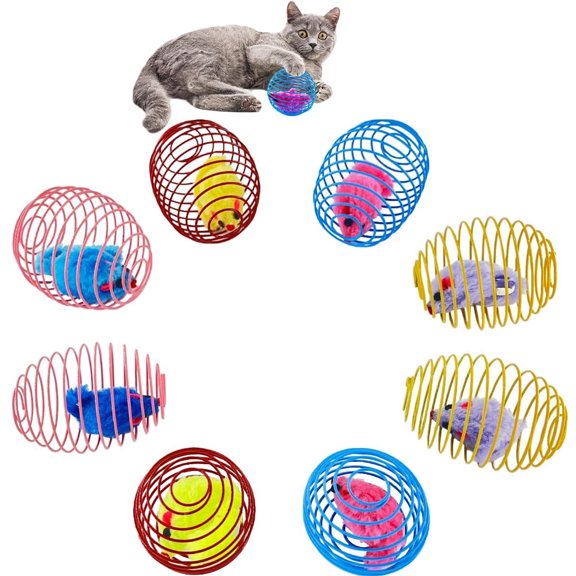 8 Pcs Cat Spring Balls Stretchable Cat Springs Toys Interactive Cat Toys Rolling Cat Balls Colorful Playful Coils Spring Toy Caged Rats for Kitten Cat Pet Supplies Indoor Play (Ramdom Color)