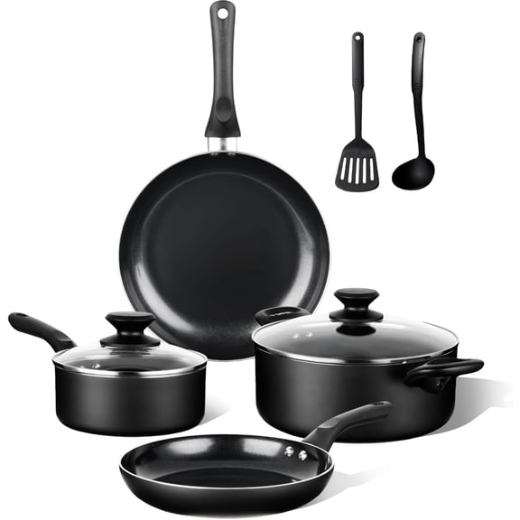 8 Pcs Ceramic Nonstick Cookware Set Induction Safe Black