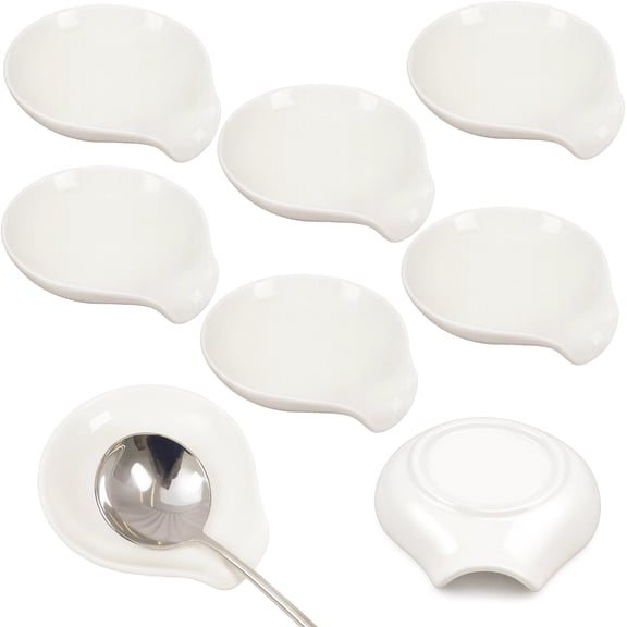 8 Pcs Ceramic Spoon Rest Set, Kitchen Spoon Rest, Round Design, White Ceramic Material, Dishwasher Safe, Prevents Stains, Fits Various Utensils
