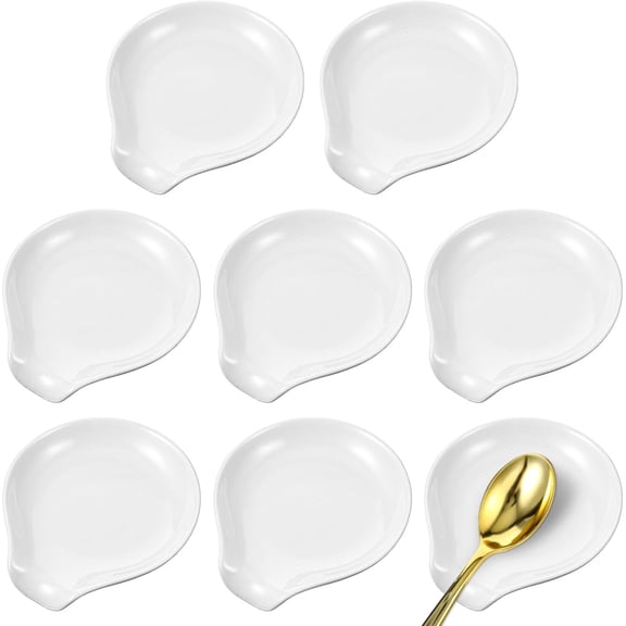8 Pcs Ceramic Spoon Rest, White, 3.8 x 3.4 x 0.7 Inch, Dishwasher Safe, Kitchen Counter Coffee Spoon Rest