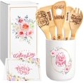 thumbnail image 1 of 8 Pcs Ceramic Utensil Holder with Wooden Spoon Set Kitchen Gadget Utensil Wooden Spatulas Set Cooking Mom Gift Cooking Tool for Hostesses Warming Kitchen Accessories for Mother's Day, 1 of 7