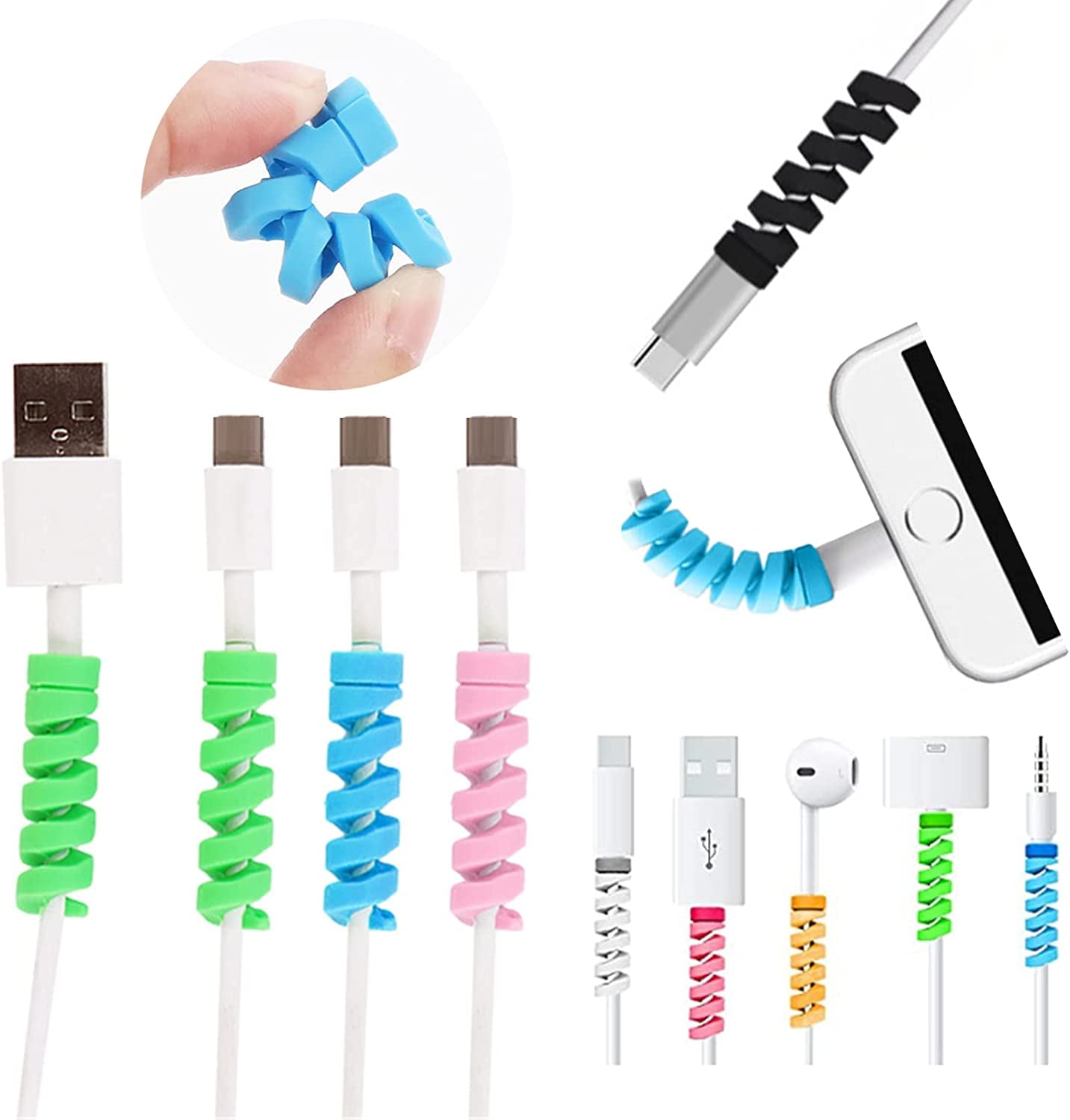 8 Pcs Charger Cable Protectors for End Cord Savers, Spiral USB Wire  Protector for i Pad iOS Android Phone Headphone Laptop Earphone,Silicone  Cable Wrap Accessories 