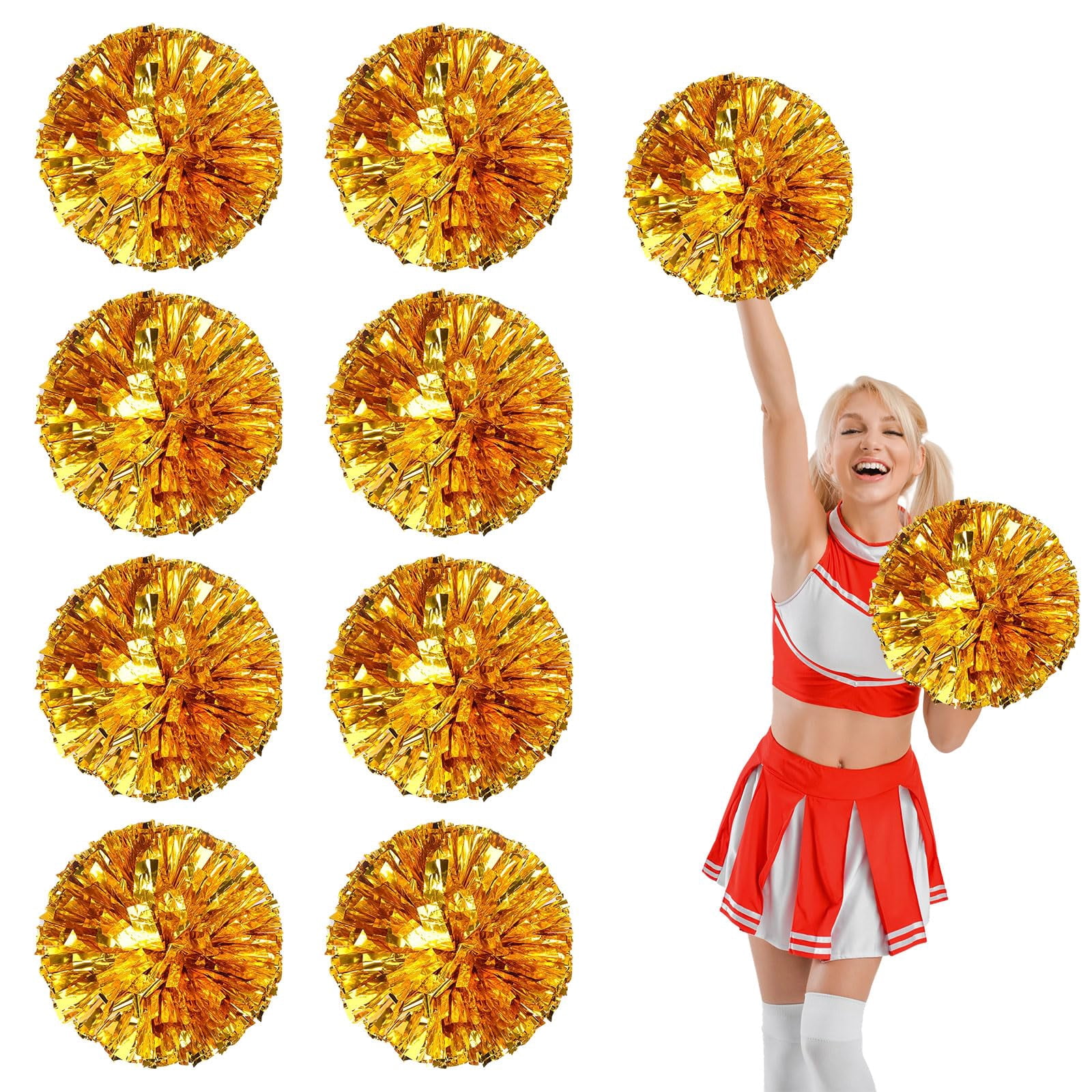 8 Pcs Cheerleading Pom Poms, Cheerleader Pompoms with Finger Holes,Fit for Team Spirit Sports Dance Cheering (Black)