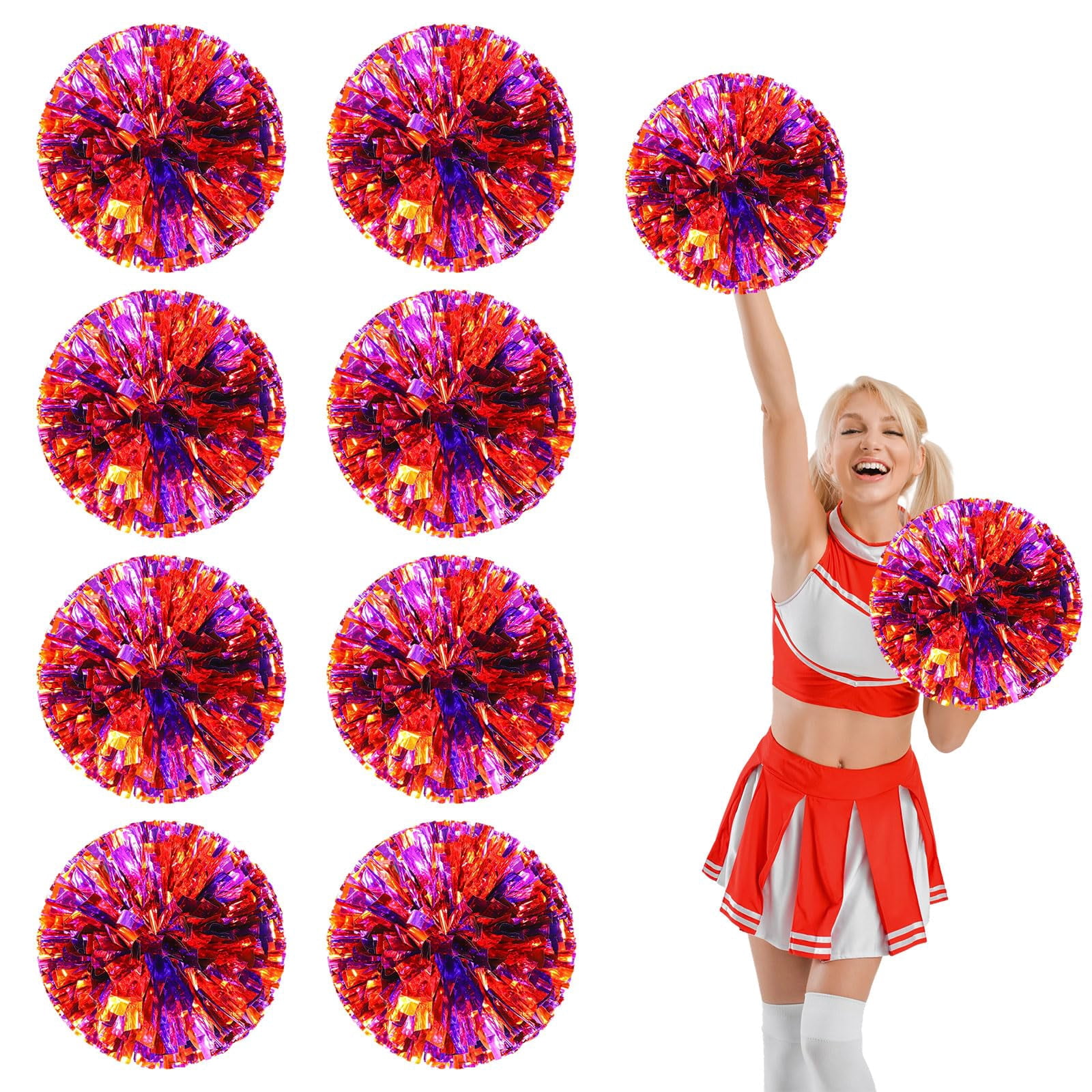 8 Pcs Cheerleading Pom Poms, Cheerleader Pompoms with Finger Holes,Fit for Team Spirit Sports Dance Cheering
