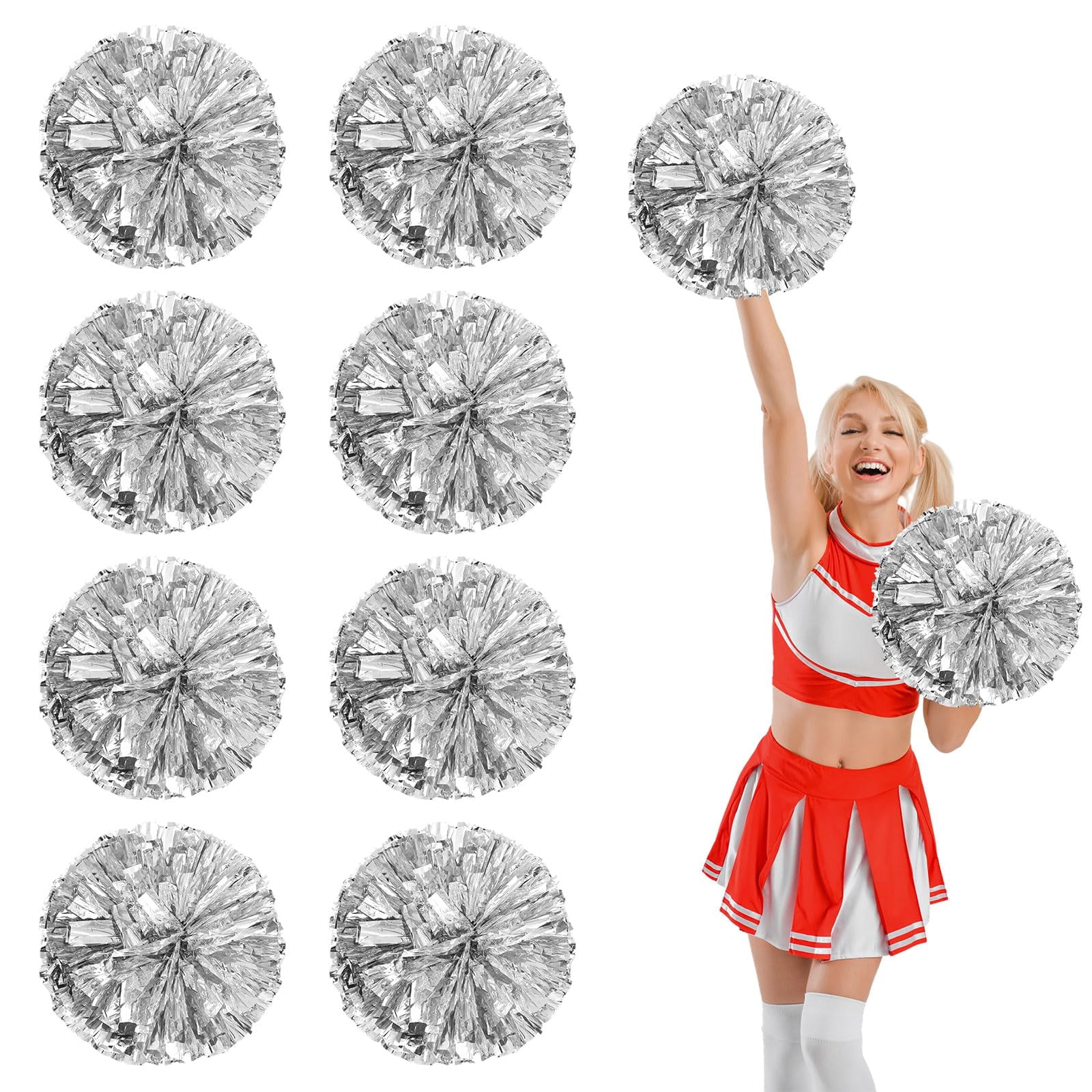 8 Pcs Cheerleading Pom Poms, Cheerleader Pompoms with Finger Holes,Fit for Team Spirit Sports Dance Cheering
