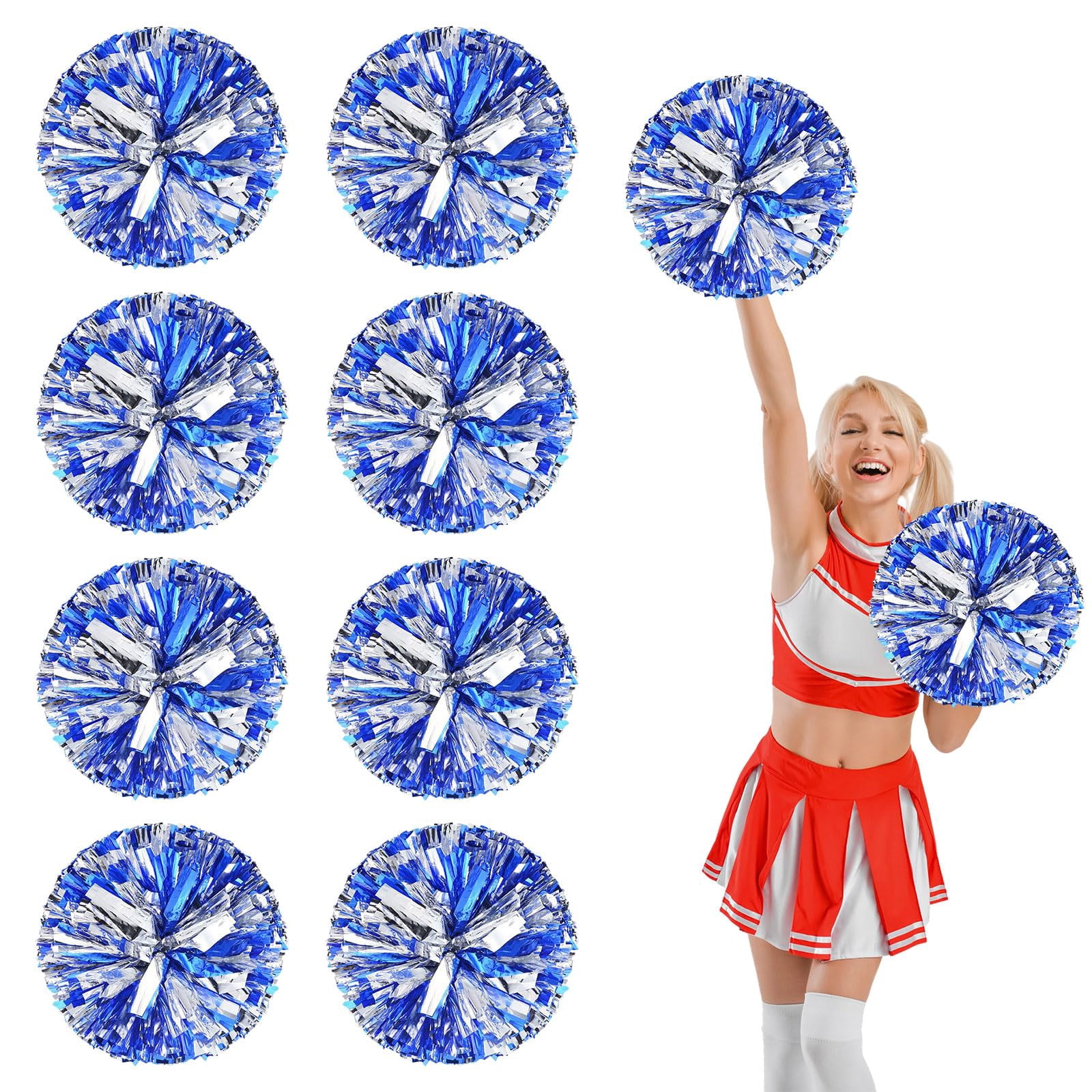 8 Pcs Cheerleading Pom Poms, Cheerleader Pompoms with Four Finger Payment,Fit for Team Spirit Sports Dance Cheering