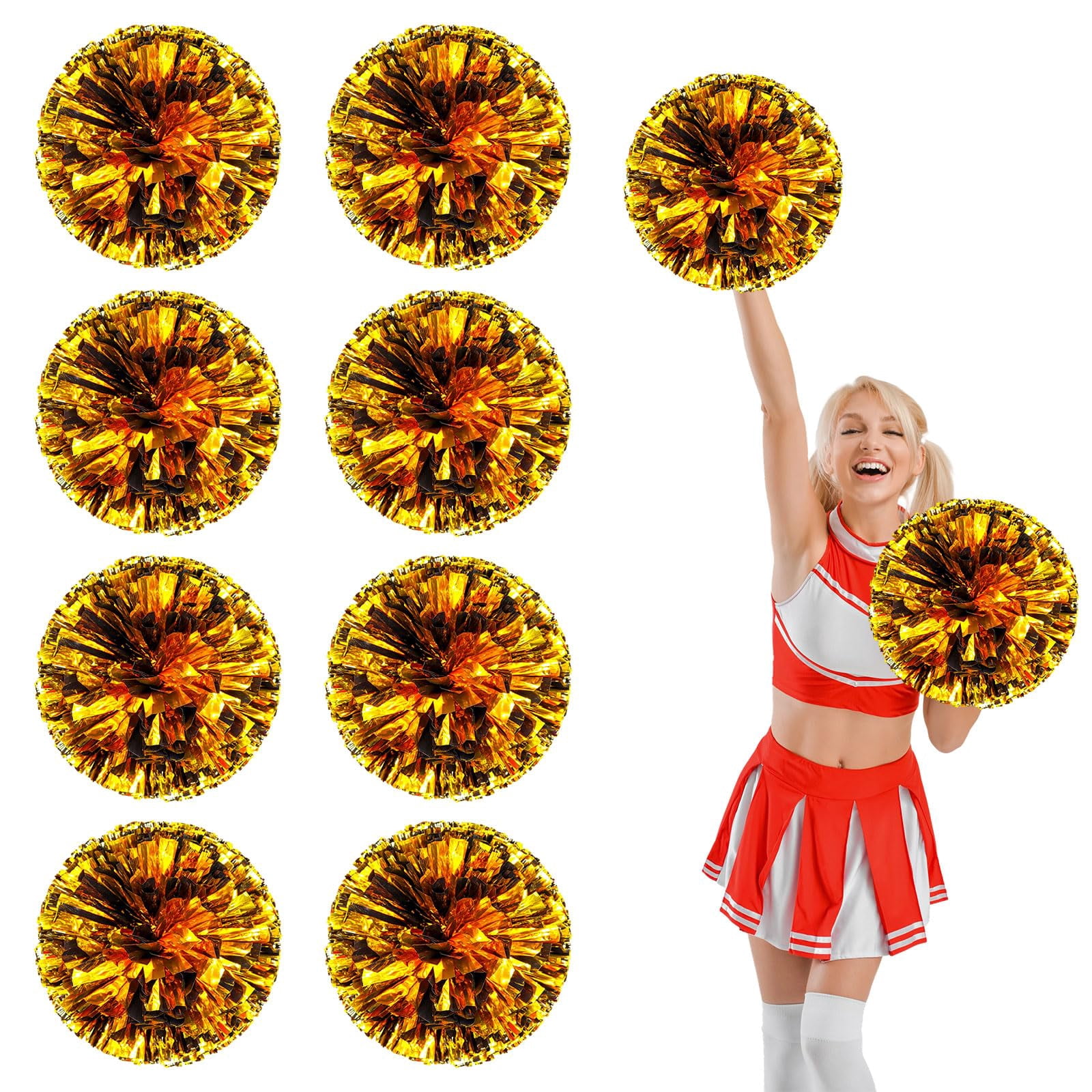 8 Pcs Cheerleading Pom Poms, Cheerleader Pompoms with Four Finger Payment,Fit for Team Spirit Sports Dance Cheering
