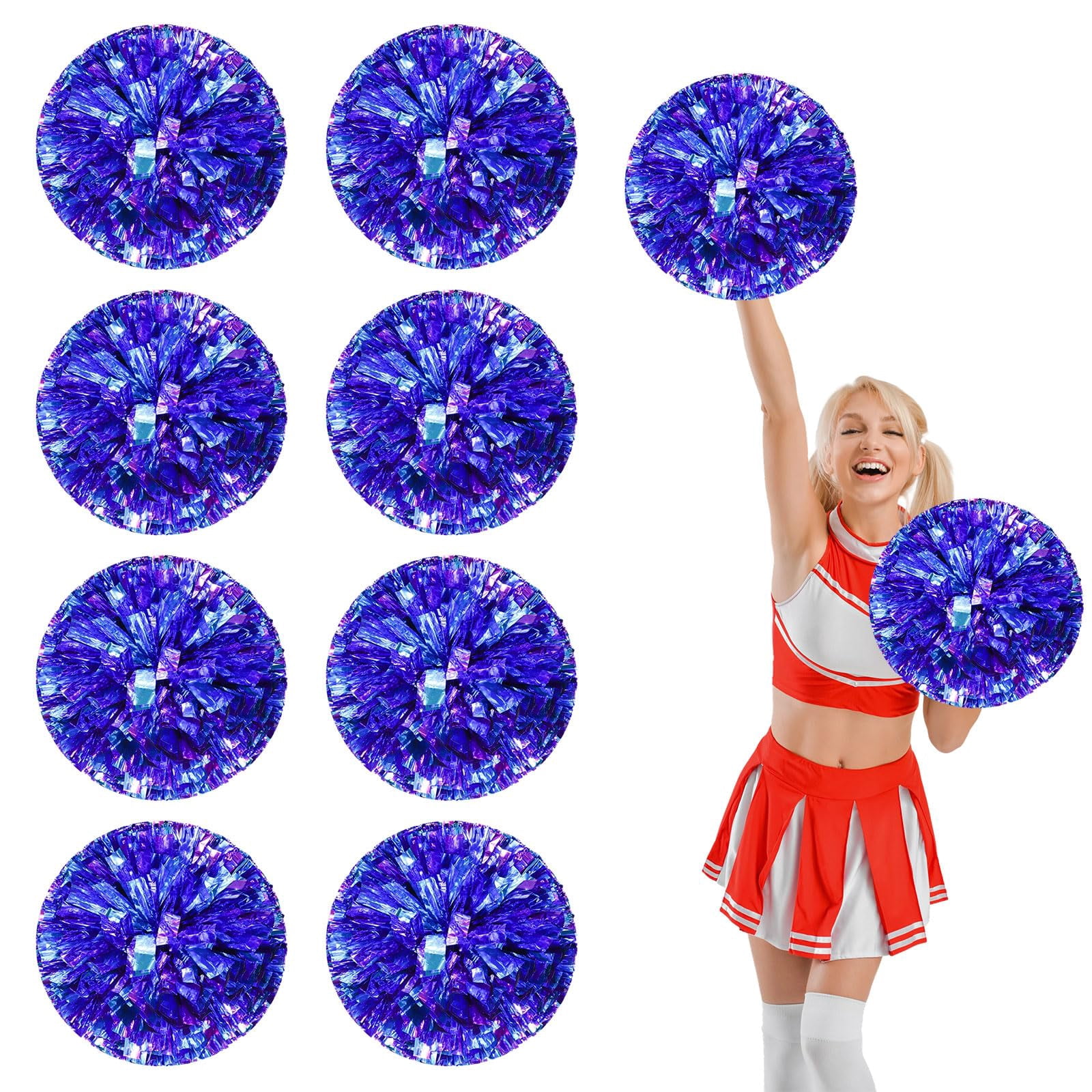 8 Pcs Cheerleading Pom Poms, Cheerleader Pompoms with Four Finger Payment,Fit for Team Spirit Sports Dance Cheering