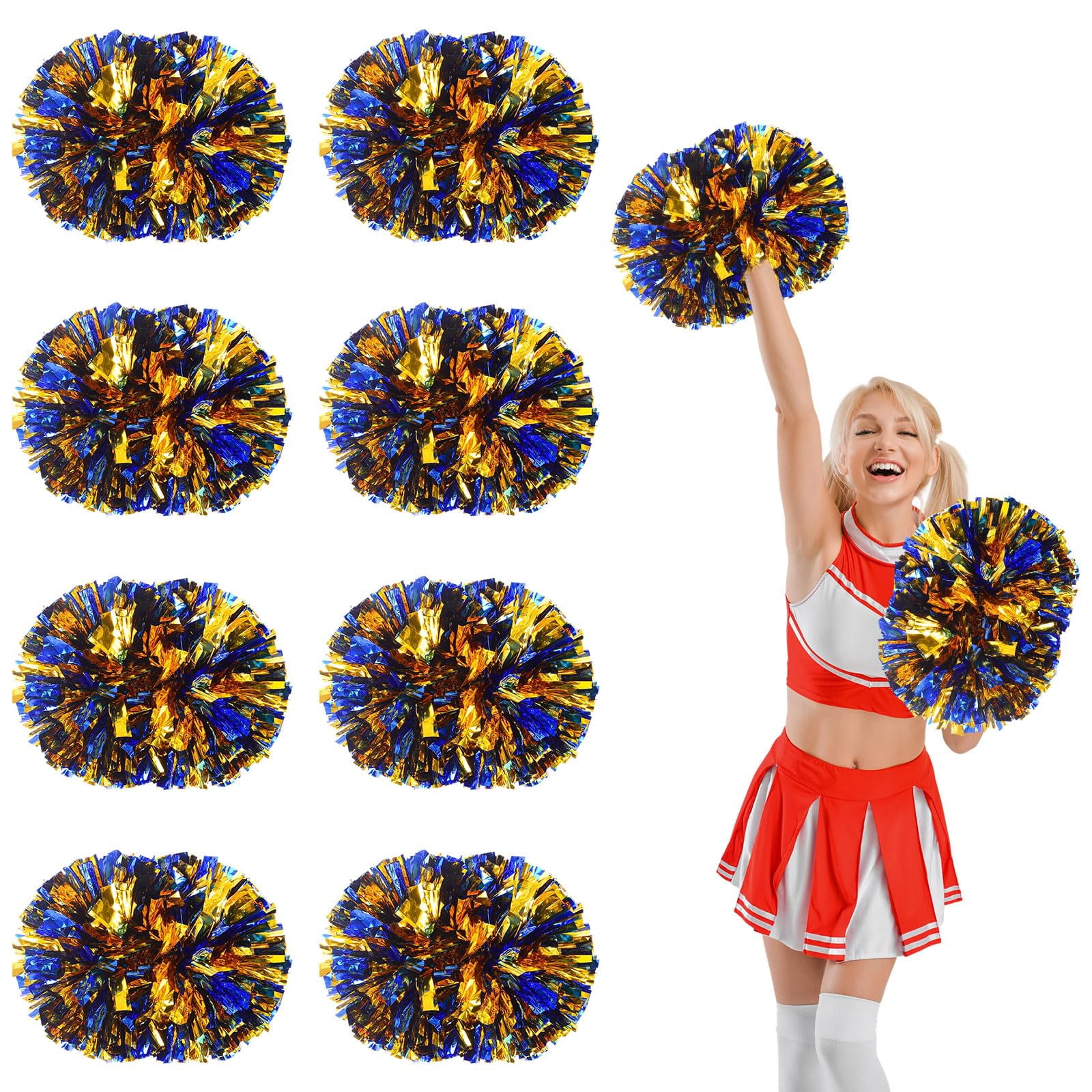 8 Pcs Cheerleading Pom Poms, Cheerleader Pompoms with Handle Style,Fit for Team Spirit Sports Dance Cheering