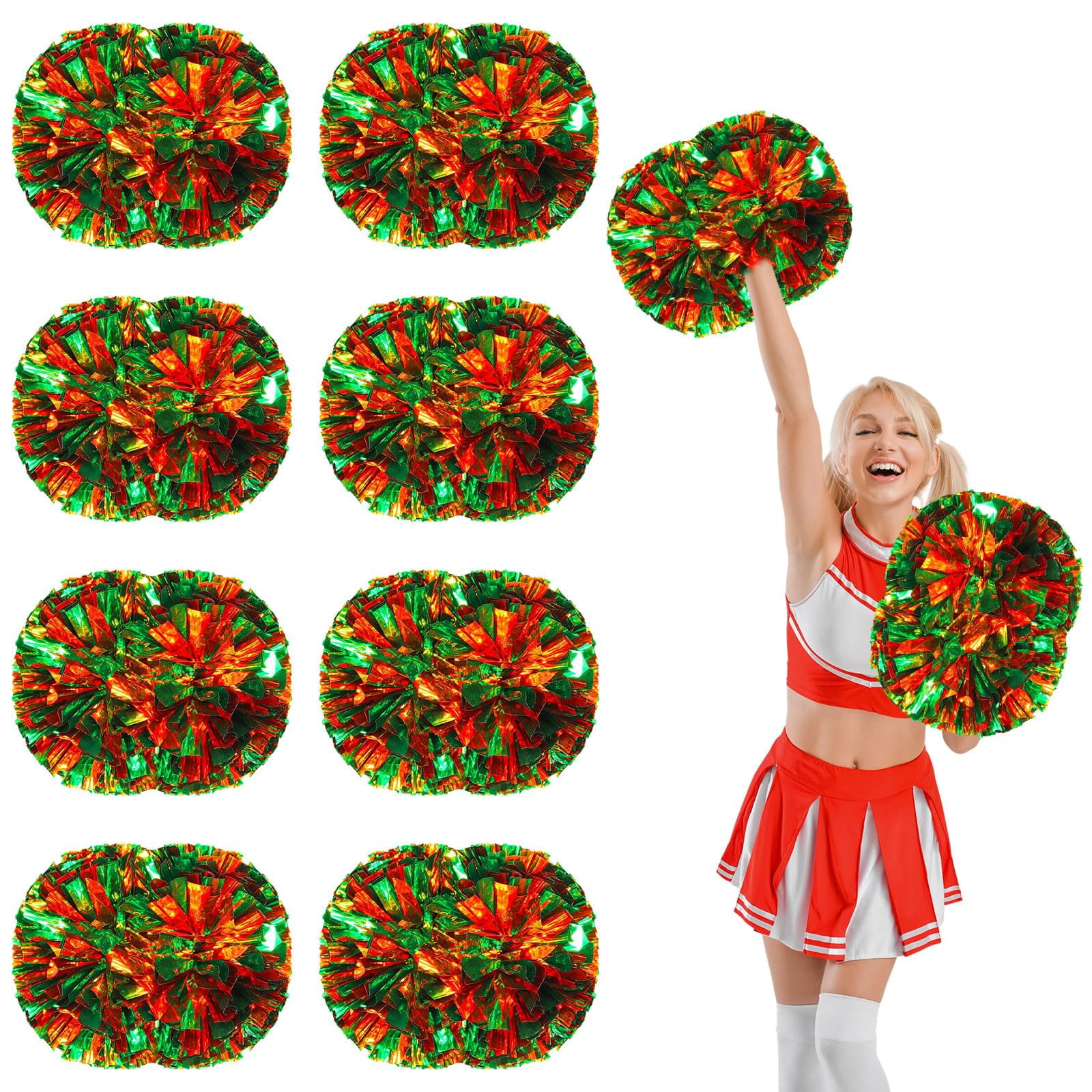 8 Pcs Cheerleading Pom Poms, Cheerleader Pompoms with Handle Style,Fit for Team Spirit Sports Dance Cheering