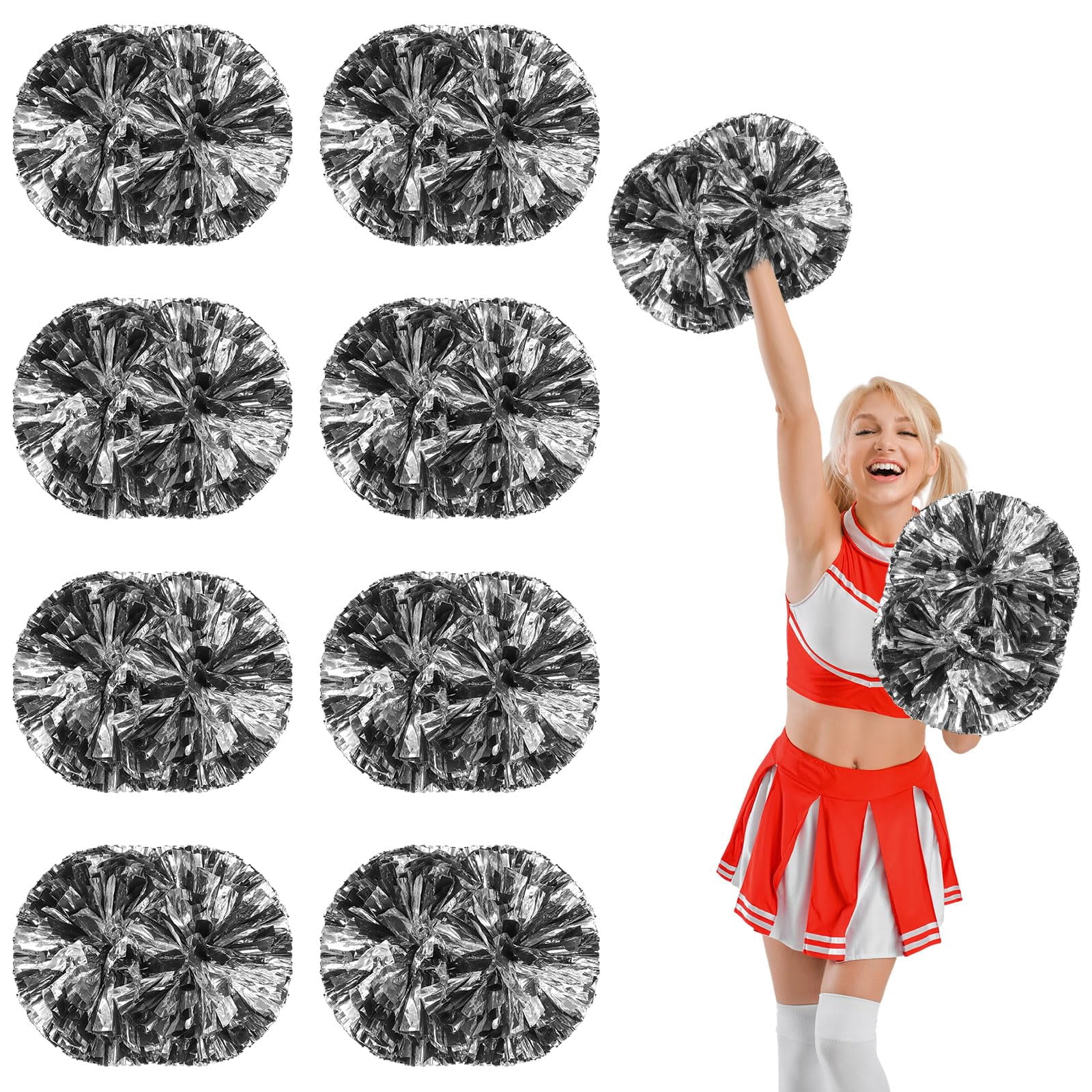 8 Pcs Cheerleading Pom Poms, Cheerleader Pompoms with Handle Style,Fit for Team Spirit Sports Dance Cheering