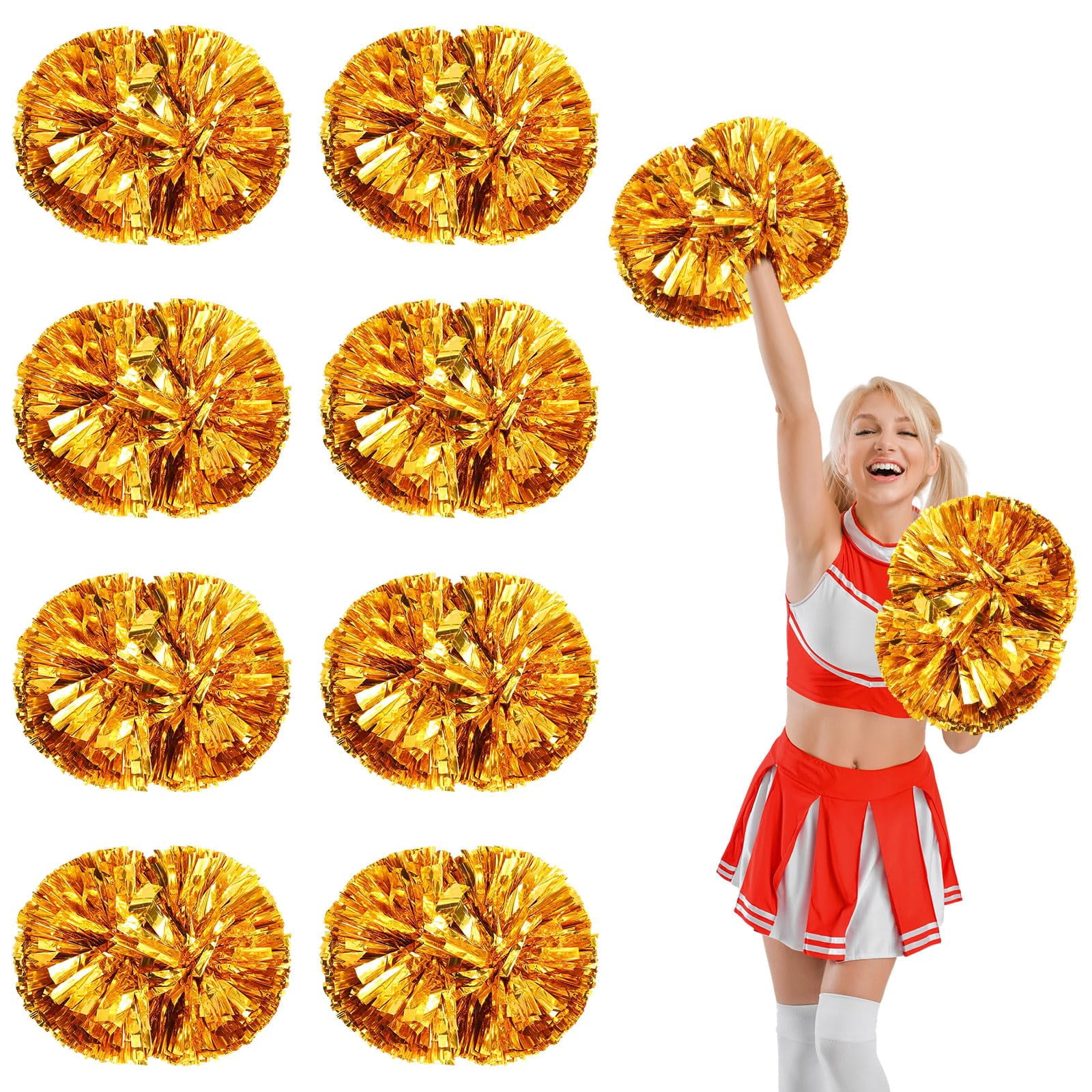 8 Pcs Cheerleading Pom Poms, Cheerleader Pompoms with Handle Style,Fit for Team Spirit Sports Dance Cheering