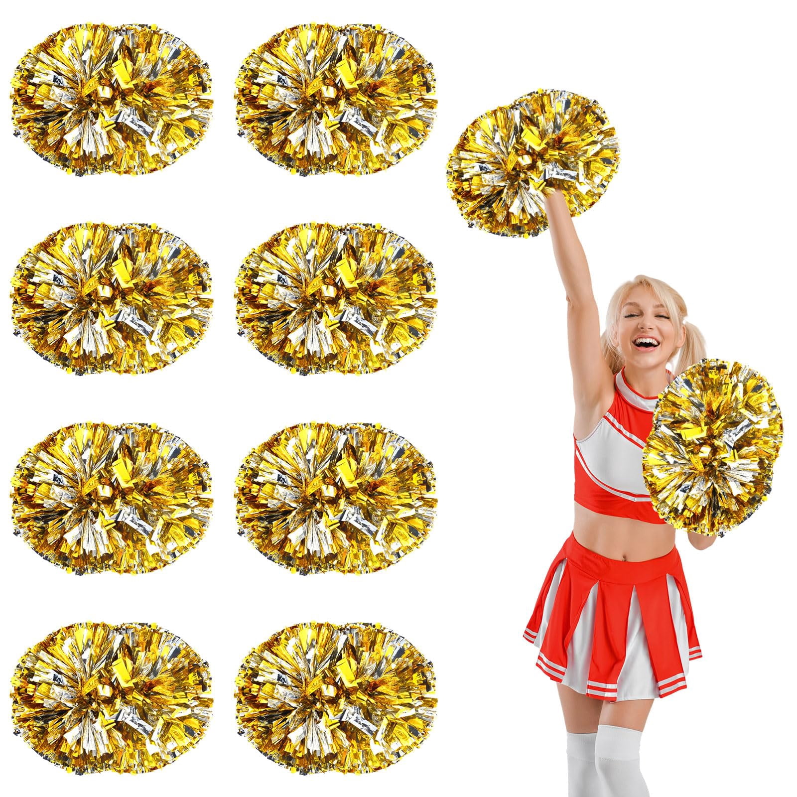 8 Pcs Cheerleading Pom Poms, Cheerleader Pompoms with Handle Style,Fit for Team Spirit Sports Dance Cheering