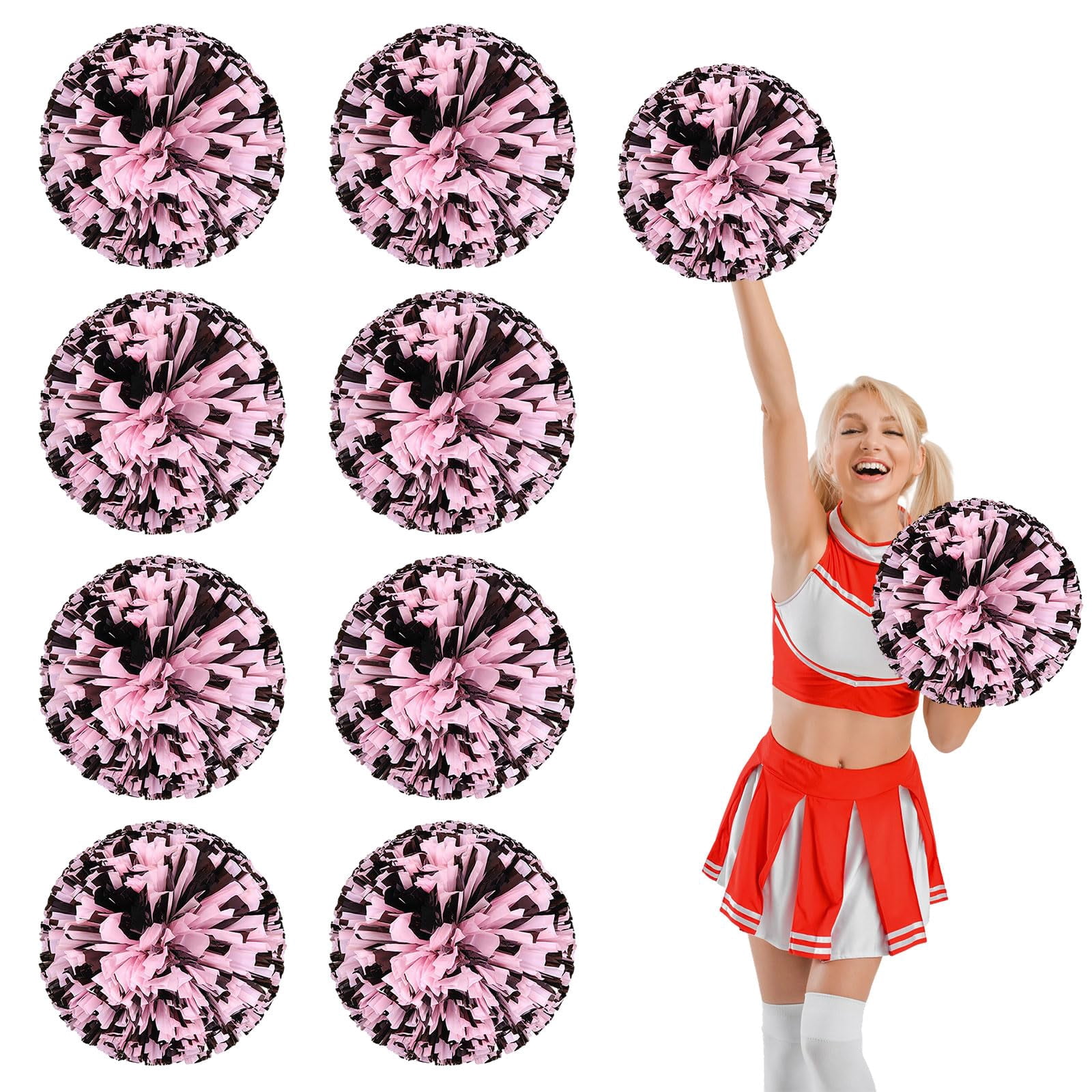 8 Pcs Cheerleading Pom Poms, Cheerleader Pompoms with Straight Handle Style,Fit for Team Spirit Sports Dance Cheering