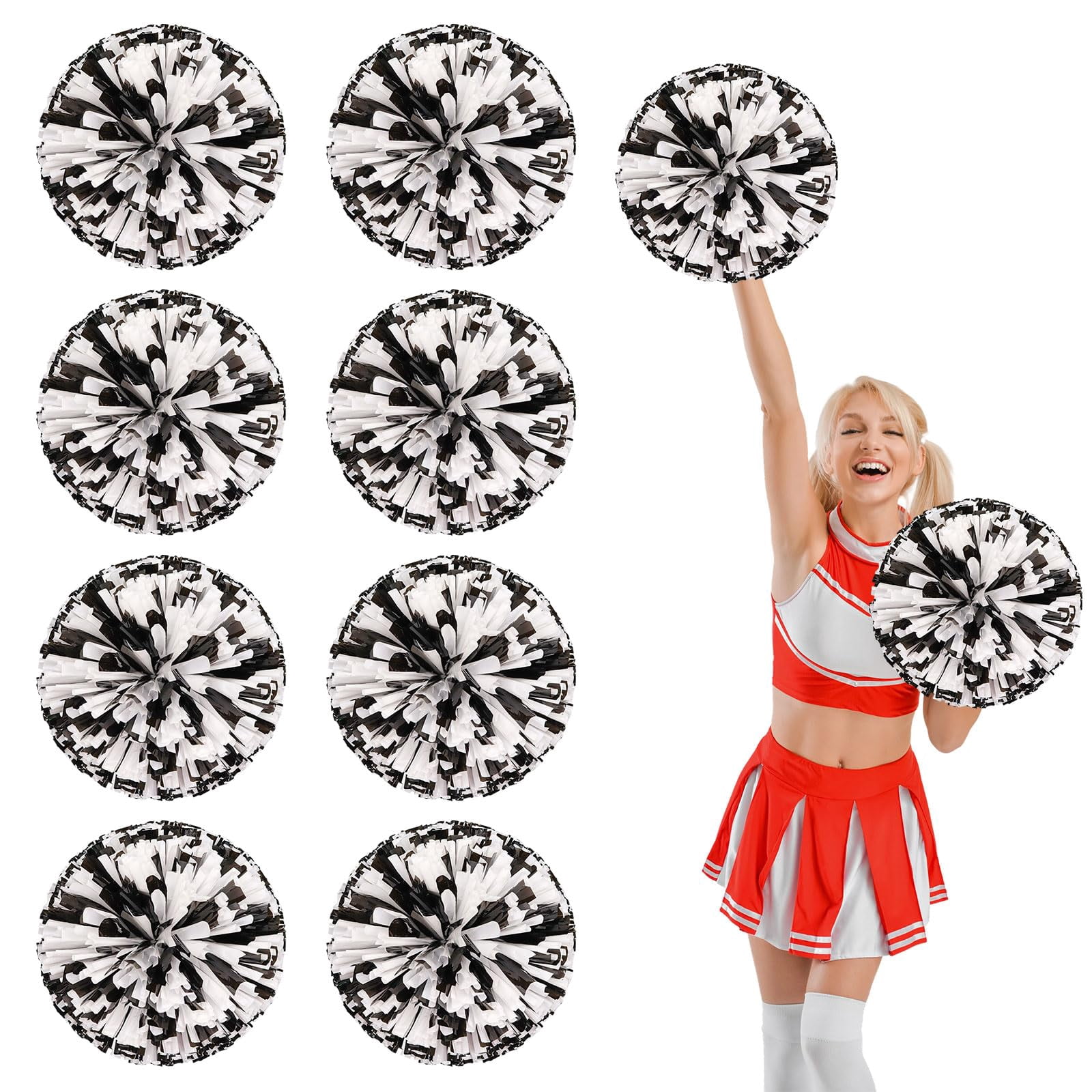 8 Pcs Cheerleading Pom Poms, Cheerleader Pompoms with Straight Handle Style,Fit for Team Spirit Sports Dance Cheering