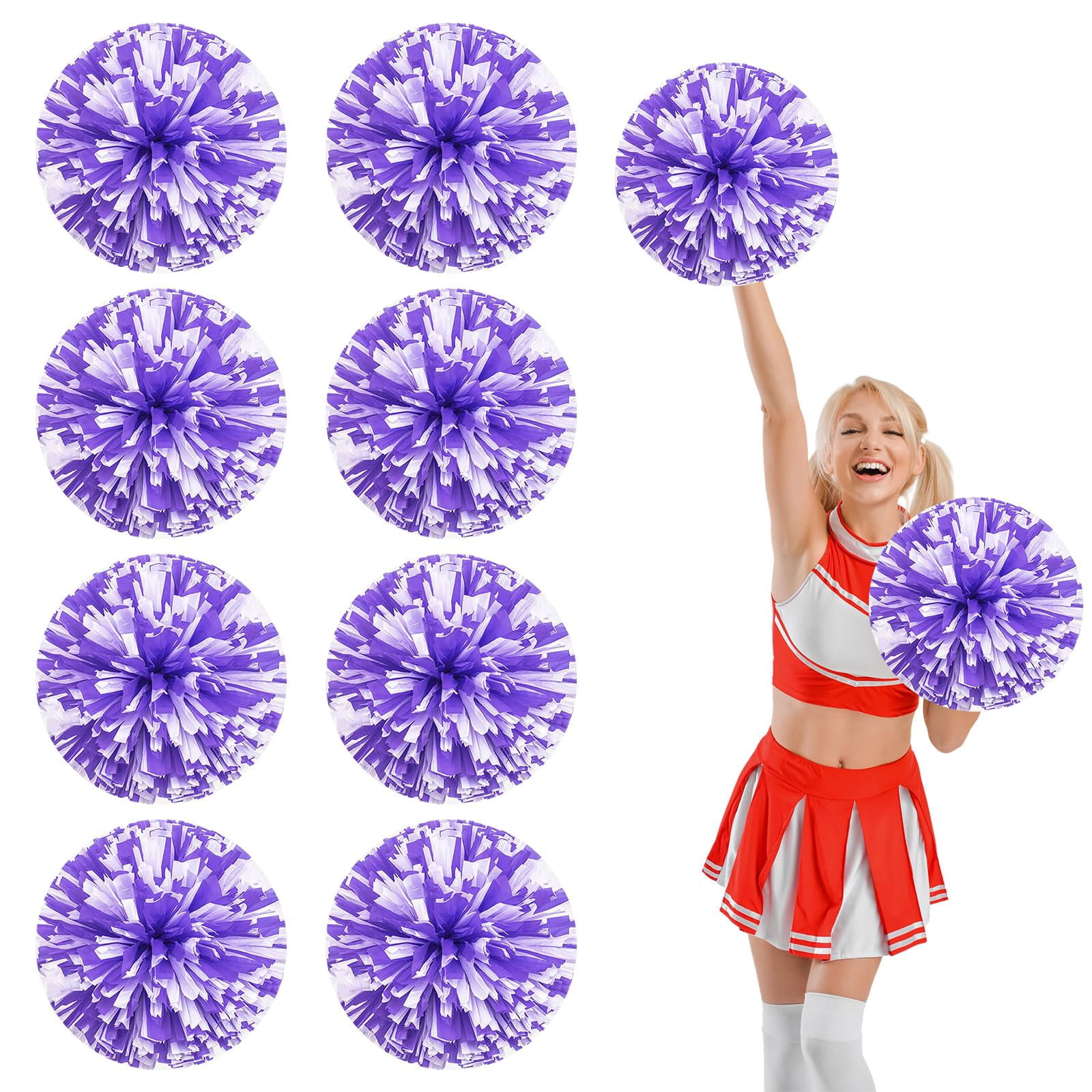 8 Pcs Cheerleading Pom Poms, Cheerleader Pompoms with Straight Handle Style,Fit for Team Spirit Sports Dance Cheering
