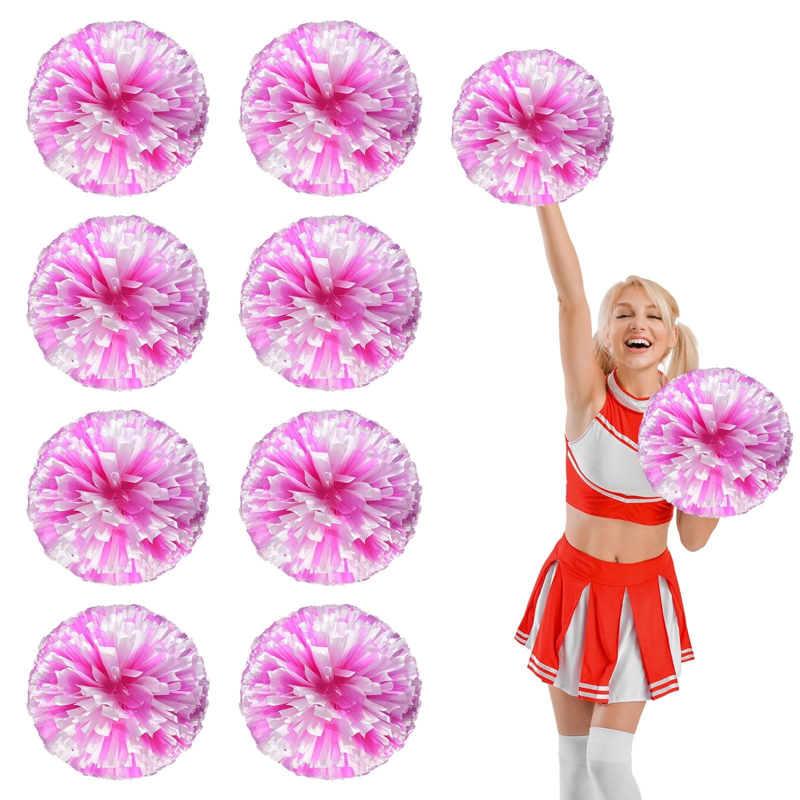 8 Pcs Cheerleading Pom Poms, Cheerleader Pompoms with Straight Handle Style,Fit for Team Spirit Sports Dance Cheering