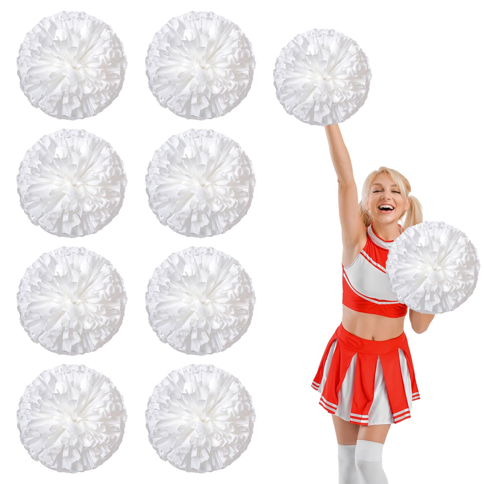 8 Pcs Cheerleading Pom Poms, Cheerleader Pompoms with Straight Handle Style,Fit for Team Spirit Sports Dance Cheering