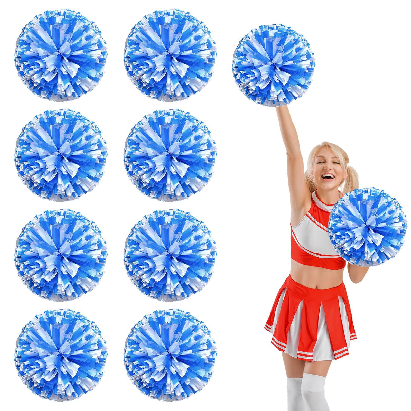 8 Pcs Cheerleading poms,13.7inch pom poms Cheerleading with Straight Handle Style Cheer Pom Pomsfor Dance, Matches, Team Spirit Sports