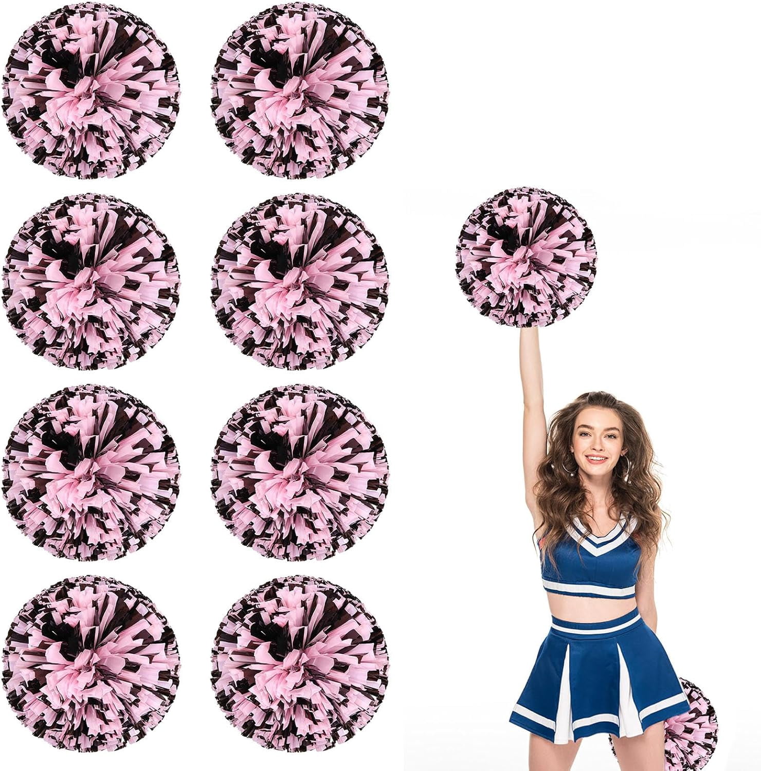 8 Pcs Cheerleading poms,pom poms Cheerleading with Finger Holes Metallic Foil Cheer Pom Pomsfor Dance, Matches, Team Spirit Sports (Black+Green)