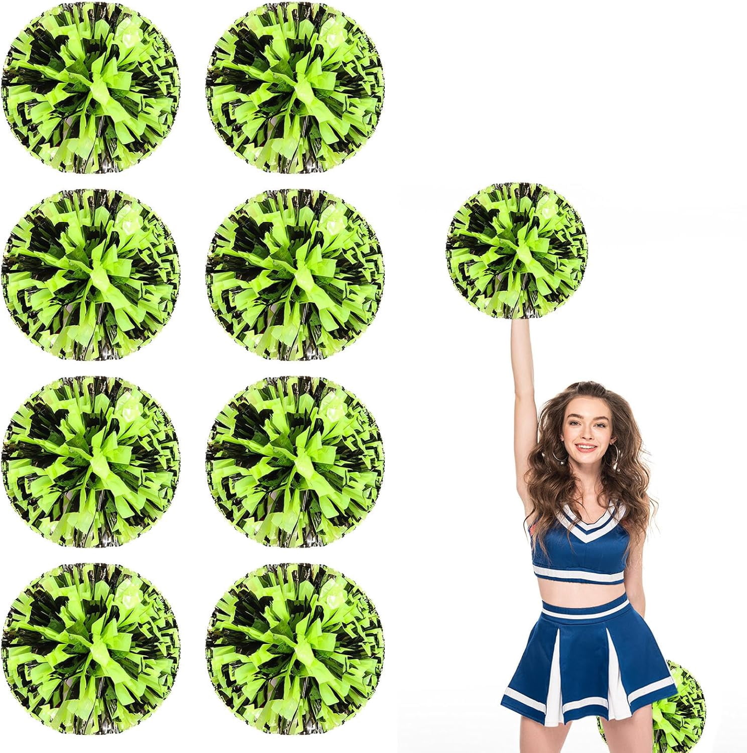 8 Pcs Cheerleading poms,pom poms Cheerleading with Finger Holes Metallic Foil Cheer Pom Pomsfor Dance, Matches, Team Spirit Sports (Black+Green)