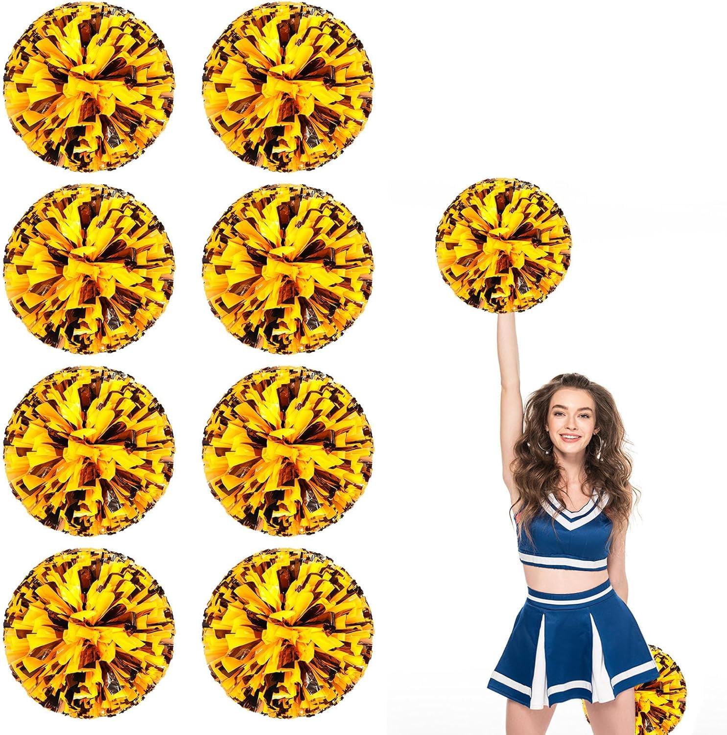 8 Pcs Cheerleading poms,pom poms Cheerleading with Finger Holes Metallic Foil Cheer Pom Pomsfor Dance, Matches, Team Spirit Sports (Black+Green)