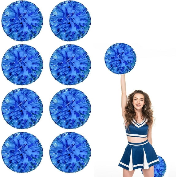 8 Pcs Cheerleading poms,pom poms Cheerleading with Finger Holes Metallic Foil Cheer Pom Pomsfor Dance, Matches, Team Spirit Sports (Mixed Blue)