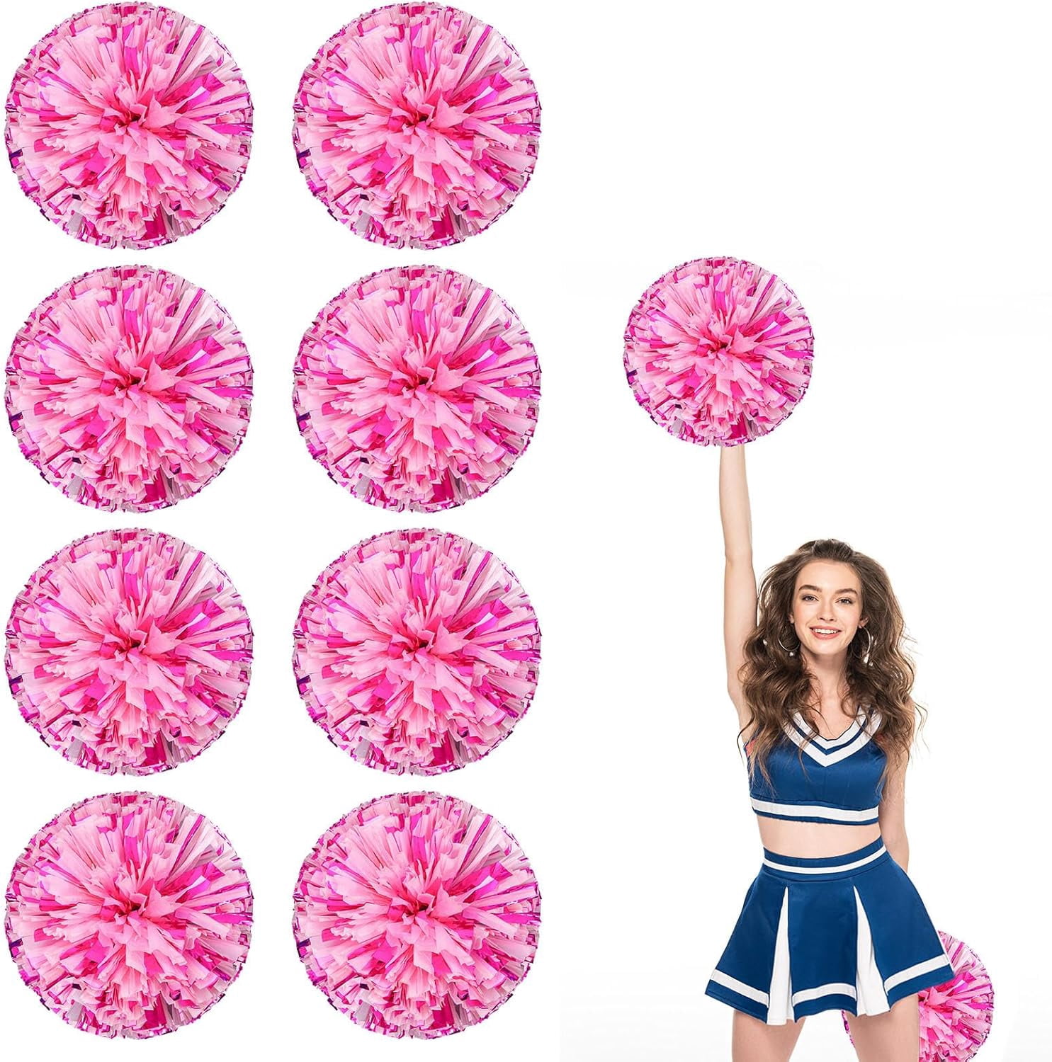 8 Pcs Cheerleading poms,pom poms Cheerleading with Finger Holes Metallic Foil Cheer Pom Pomsfor Dance, Matches, Team Spirit Sports (Mixed Blue)