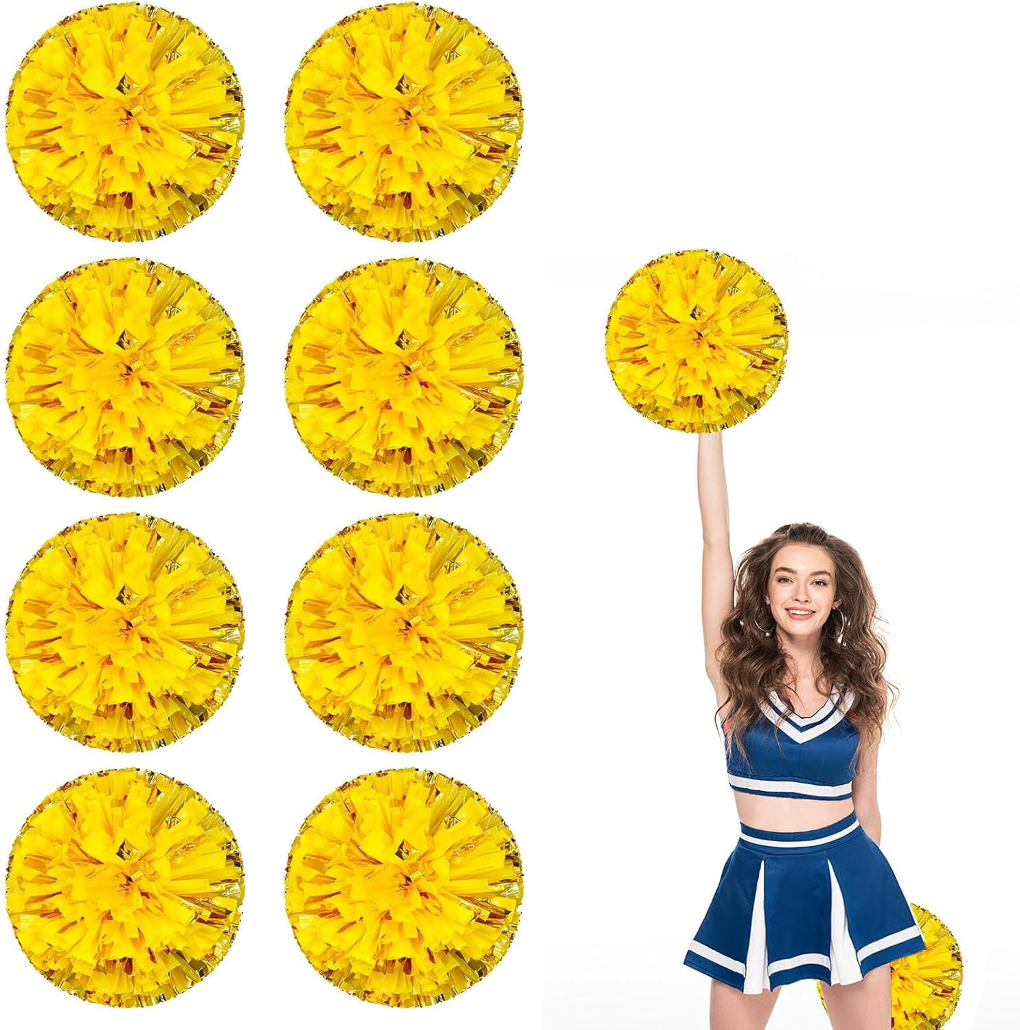 8 Pcs Cheerleading poms,pom poms Cheerleading with Finger Holes Metallic Foil Cheer Pom Pomsfor Dance, Matches, Team Spirit Sports (Mixed Blue)