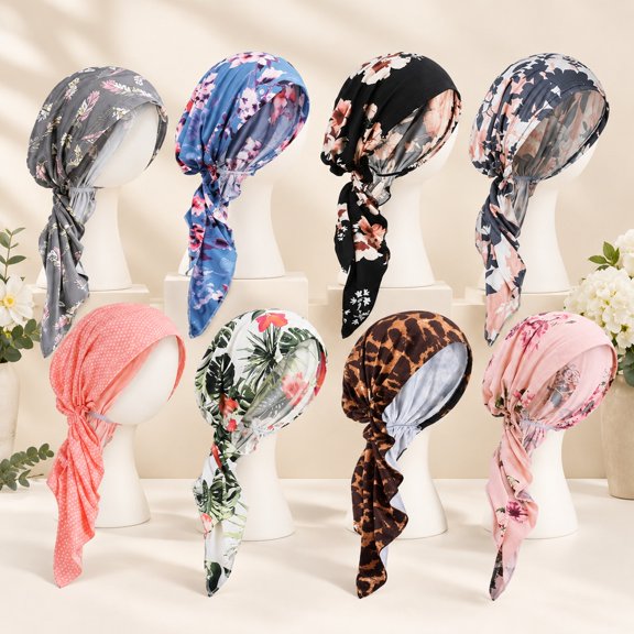 8 Pcs Chemo Headwear for Women, Soft Pre-Tied Head Scarves and Turbans for Hair Loss, Stretchy Head Coverings, Daily Wear, Holiday Gatherings and Thoughtful Gifts
