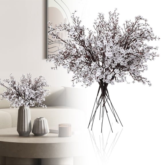 8 Pcs Cherry Blossom Decor, Artificial Flowers Gypsophila Cherry, Faux Cherry Blossom Branches, Sakura Branches, Vase Cherry Blossom Branches for Home, Elegant Florals Decor, 19.29 in,White