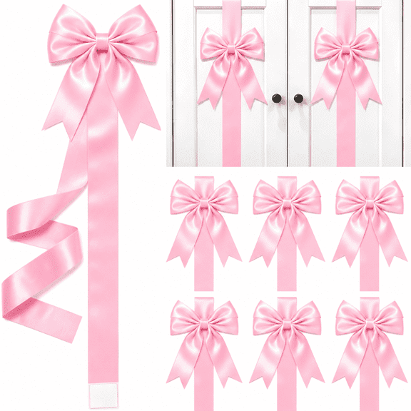 8 Pcs Christmas Cabinet Door Ribbon Bows, Easy to Install Red Bows for Kitchen Cabinet Handles, Front Door, Wreath, Tree, Fireplace Holiday Decor(Pink)
