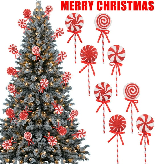8 Pcs Christmas Candy Wood Decoration Christmas Lollipop Hanging Ornaments Christmas Tree DIY Craft Set Hanging Peppermint Xmas Decorations for Winter Holiday Partys Supplies
