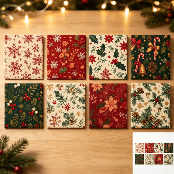 8 Pcs Christmas Fabric Squares Strip Decoration , Precut Cotton Quilting Strips for Sewing Projects, Christmas Holiday Quilt Fabric Bundle for Patchwork and Crafting 19.69 Inch