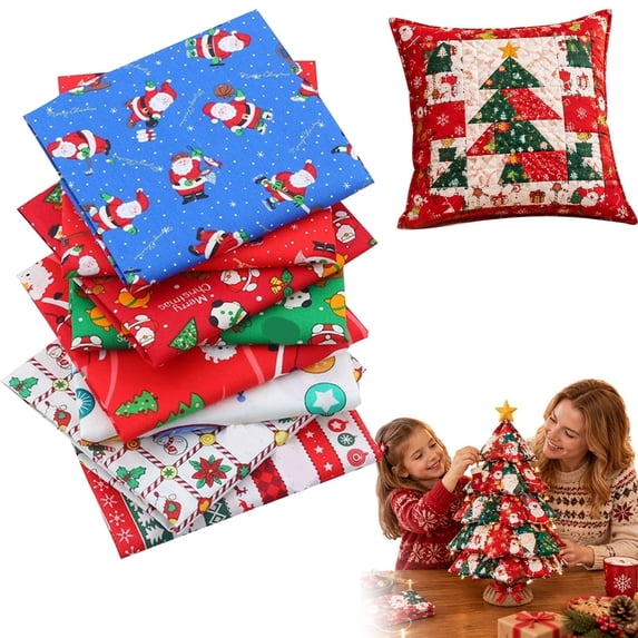 8 Pcs Christmas Fat Quarter Fabric Bundles, 9.84" Xmas Printed Cotton Quilting Cloth, Holiday Patchwork Fabric, Precut Sewing Material, DIY Craft Fabric, for Handmade Projects, Ornament Making