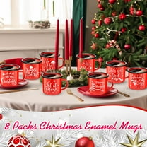 8 Pcs Christmas Mugs Sets 12 oz Enamel Christmas Coffee Mugs Bulk Novelty Holiday Cups for Hot/cold Beverages for Home School Office Table Centerpieces Xmas Holiday Party Gift(Red)