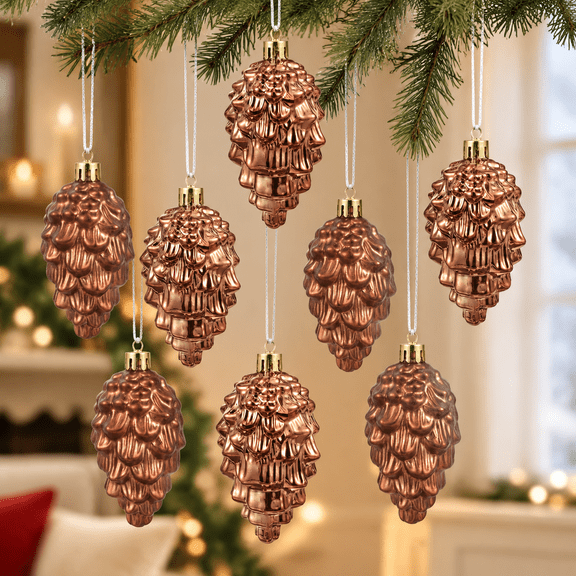 8 Pcs Christmas Pinecone Ornament Fall Hanging Pine Cone Ornament Shatterproof Pinecone Ball for Xmas Tree Fall Thanksgiving Day Decoration