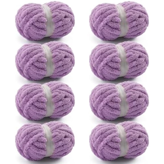 8 Pcs Chunky Yarn for Hand Knitting - Chunky Chenille Yarn for Crocheting - Fluffy Yarn for Crochet - Jumbo Yarn for Hand Knitting 28.4 yds 7.7 oz of Super Bulky Yarn (Light Purple)