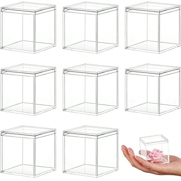 8 Pcs Clear Acrylic Box with Lid Plastic Jewelry Mini Storage Box Mini Cube Containers for Candy and Tiny Jewelry Easter Party Favor 1.77 x 1.77 x 1.77 InchClassic Style
