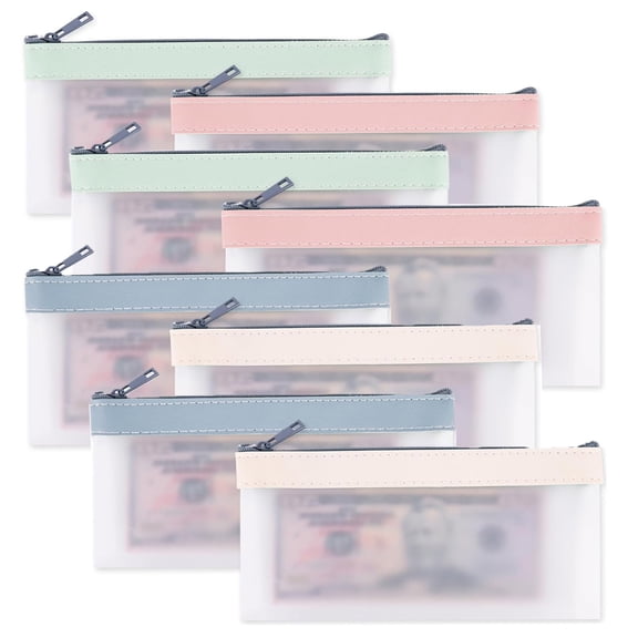8 Pcs Clear Cash Envelopes,Happon Plastic Money Bags,Money Bags with Zipper for Cash, Money Protector for Bills,Bill Pockets Bags,Cash Bags with Zipper Money Envelopes 4 Colors