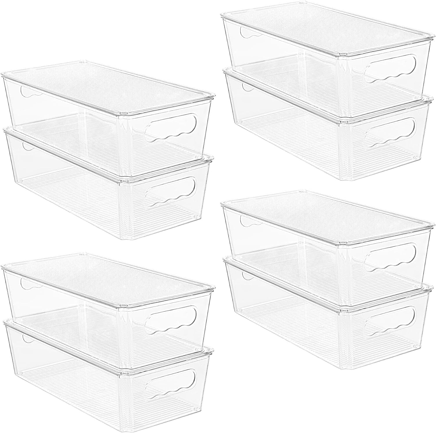 8 Pcs Clear Organizers and Storage Bins with Lids, Stackable Plastic Storage Containers with Handles for Fridge, Freezer, Pantry, Cabinet, Kitchen Organization