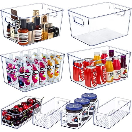 8 Pcs Clear Plastic Storage Bins, 4 Large and 4 Small Stackable Storage Containers for Pantry Organization and Kitchen Storage Bins,Home Edit and Cabinet Organizers